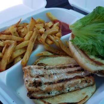 Kojack's - Small salmon fillet in the burger.   Overall good taste, but a bit more than I'd like to pay for the size.   $8.95 - Greek Near Me - San Diego, California