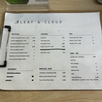 Leaf and Cloud - Menu - Coffee & Tea Near Me - Glendale, California