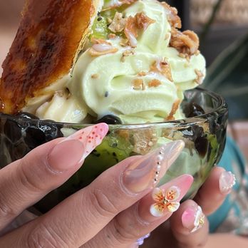 Khom Loi - Pandan ice cream with plantains - Thai Near Me - Sebastopol, California