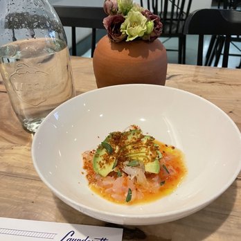 Launderette - stripes bass crudo - New American Near Me - Austin, Texas