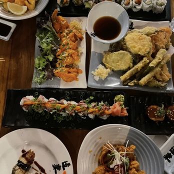 Doraku Sushi Kakaako - Jumbo Shrimp Tempura, Ultimate Spicy Tuna Roll, Calamari, Spicy Tuna Roll, California Roll, Salmon Roll, Eggplant Miso, Vegetable Tempura - Sushi Bars Near Me - Honolulu, Hawaii
