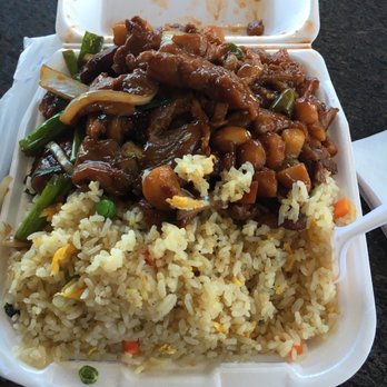 Tasty Goody Express - For $7.99 for 2 meat item combo, good serving! Maybe the lady was being extra generous. Fried rice + Mongolian beef + kung pao chicken - Chinese Near Me - Montclair, California