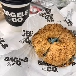 Cookie Monster Cream Cheese with Garlic Bagel. Cookie Monster Cream Cheese with Garlic Bagel.