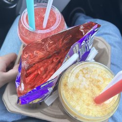 Raspados Las Piñas - Vanilla and watermelon raspado .