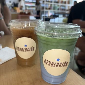 Revolución - ACA Blue with Almond Milk $7 and Cold Brew Latte with Oatmilk $6 - Coffee & Tea Near Me - San Antonio, Texas