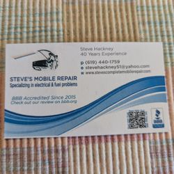 Steve's Mobile Repair - Steve's business card. He got the job done, there was no anxiety!