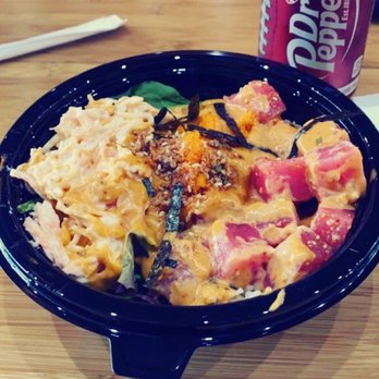 Poke World - Poke bowl with Marinated tuna , crab mix on a bed of spring mix and sushi rice .. topped with spicy mayo and toasted nori !! - Bubble Tea Near Me - Cordova, Tennessee Poke World - Poke bowl with Marinated tuna , crab mix on a bed of spring mix and sushi rice .. topped with spicy mayo and toasted nori !! - Bubble Tea Near Me - Cordova, Tennessee