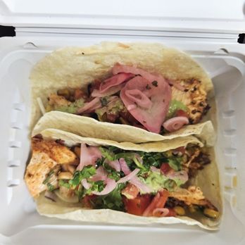 California Fish Grill - Cajun Salmon Tacos (one with cilantro/one without cilantro) - Seafood Near Me - San Jose, California