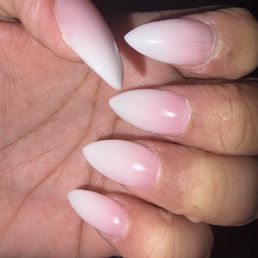 Acrylic Set w/gel (stiletto, French, fade). Acrylic Set w/gel (stiletto, French, fade).