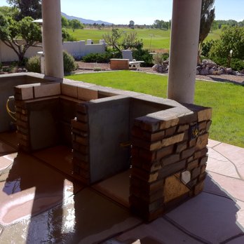 Dunbar Stone and Masonry - Outdoor kitchen right after installation of flagstone (BBQ, Appliances not installed) - Building Supplies Near Me - Prescott, Arizona