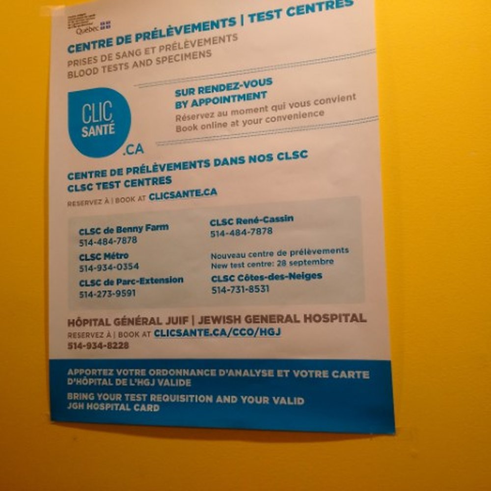 CLSC Metro - Posting on the wall indicating that appointments are now required for blood/urine tests - Medical Centers Near Me - Montreal, Quebec CLSC Metro - Posting on the wall indicating that appointments are now required for blood/urine tests - Medical Centers Near Me - Montreal, Quebec
