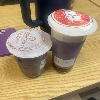 Ben Gong's Tea - Fairfax - Taro milk tea (left) & Taro cheese smoothie (right) - Bubble Tea Near Me - Fairfax, Virginia Ben Gong's Tea - Fairfax - Taro milk tea (left) & Taro cheese smoothie (right) - Bubble Tea Near Me - Fairfax, Virginia