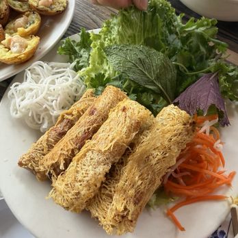 Pho Da - Number 2 seafood vermicelli egg rolls close up for crispy texture - Vietnamese Near Me - Rosemead, California