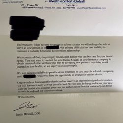Silvestri & Comfort Family Dentistry - Dismissal Letter