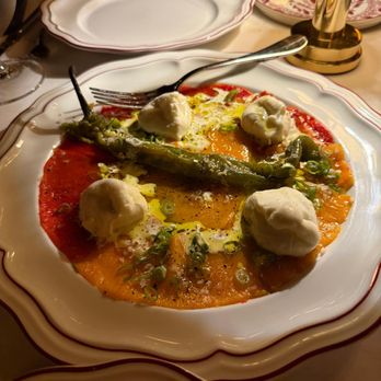 Carbone Vino - carpaccio of roast pepper with delicious cheese - Italian Near Me - Coconut Grove, Florida Carbone Vino - carpaccio of roast pepper with delicious cheese - Italian Near Me - Coconut Grove, Florida
