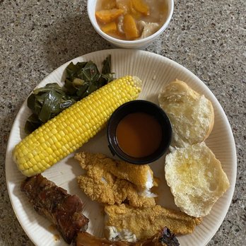 Honey Bear's BBQ - Fried Catfish w/1 Side, Baby Back Ribs Plate, Collard Greens, Corn-on-Cob, Peach Cobbler - Barbeque Near Me - Phoenix, Arizona