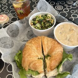 Chicken Salad Chick - Dixie salad on a croissant w/ potato soup and broccoli salad