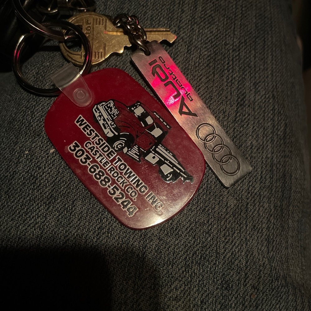 Westside Towing - West Side Towing Key Chain! That my friend who helped me get the car put on my keys "to remind you of what happened every day".... - Towing Near Me - Castle Rock, Colorado Westside Towing - West Side Towing Key Chain! That my friend who helped me get the car put on my keys "to remind you of what happened every day".... - Towing Near Me - Castle Rock, Colorado