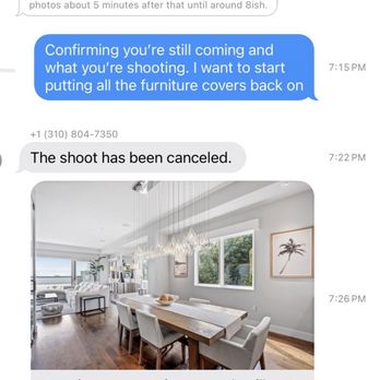 Premier Property Pics - Text conversation of him canceling with no notice. - Real Estate Photography Near Me - Beverly Hills, California Premier Property Pics - Text conversation of him canceling with no notice. - Real Estate Photography Near Me - Beverly Hills, California