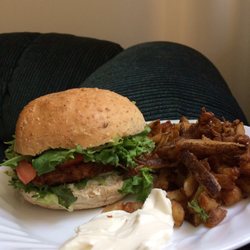Bonobo's Foods - Vegan "crab" cake burger and fries! My favourite meal on the menu!