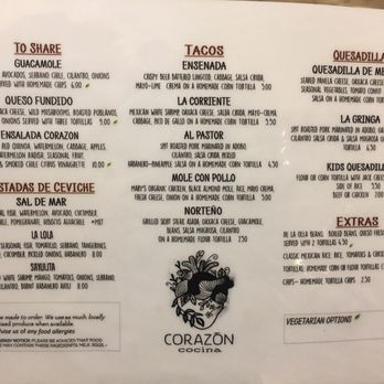 Corazon Cocina - Menu as of 2/22/17 - Mexican Near Me - Santa Barbara, California