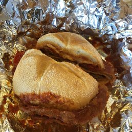 Monstrous 10" Veal Sandwich with peppers and provolone cheese Monstrous 10" Veal Sandwich with peppers and provolone cheese