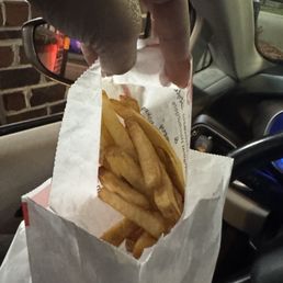 Ordered a large fries and barely even filled. Would be scared to see what a regular size fries looks like. Service was bad as well Ordered a large fries and barely even filled. Would be scared to see what a regular size fries looks like. Service was bad as well