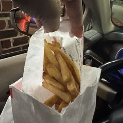 Cook Out - Ordered a large fries and barely even filled. Would be scared to see what a regular size fries looks like. Service was bad as well