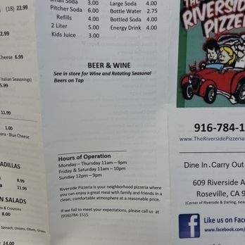 The Riverside Pizzeria - Menu 2/24/24 - Pizza Near Me - Roseville, California