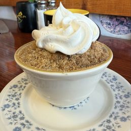 Unbelieveably delicious!  Seasonal, warm, scratch-made baked apple & autumn squash crumble with whipped cream