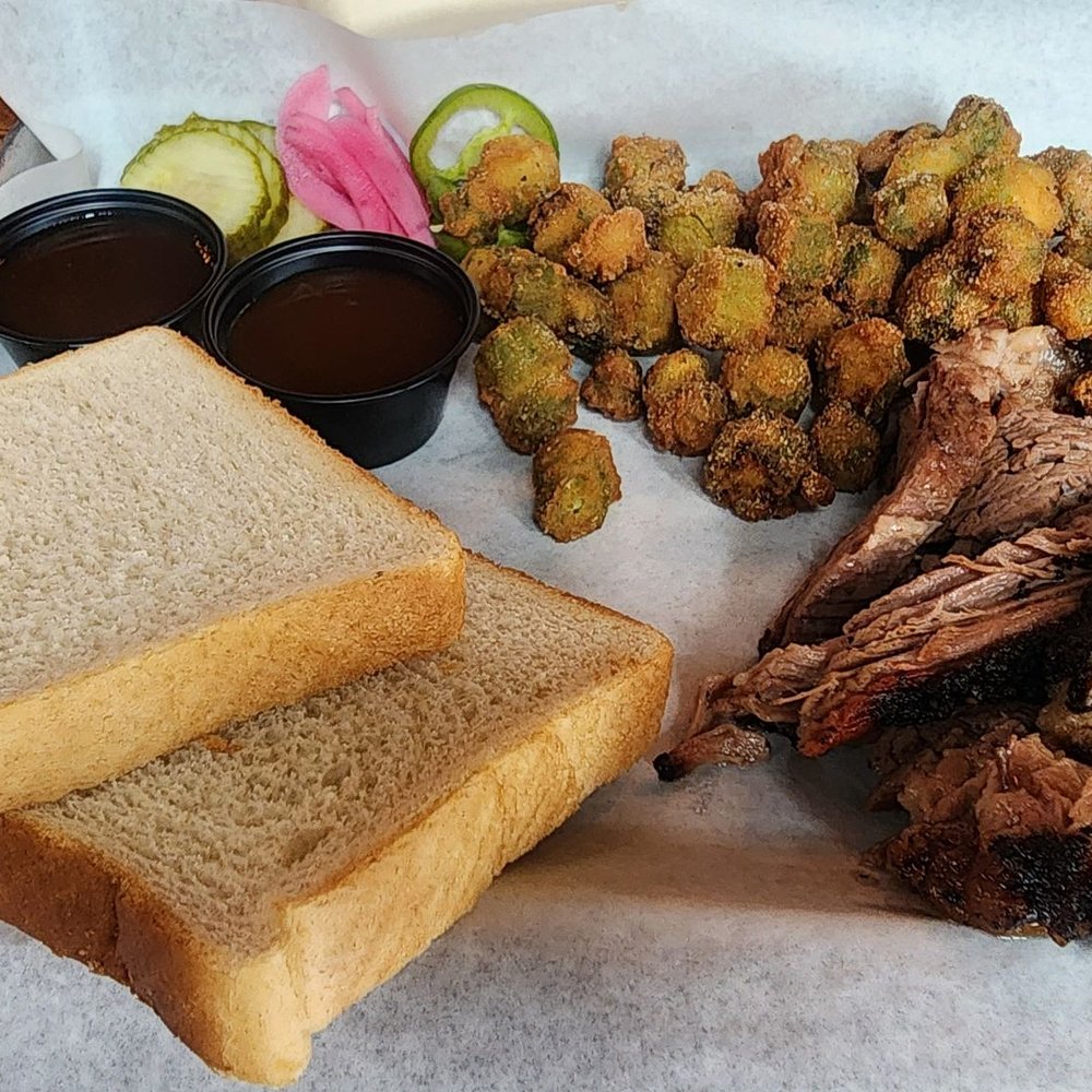 Copper State Barbecue - Brisket + fried okra plate - Barbeque Near Me - Scottsdale, Arizona Copper State Barbecue - Brisket + fried okra plate - Barbeque Near Me - Scottsdale, Arizona