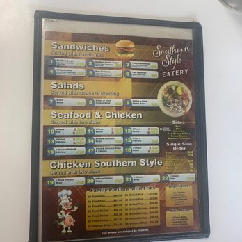 Southern Style Eatery - a menu on the wall - Salad Near Me - Tulsa, Oklahoma