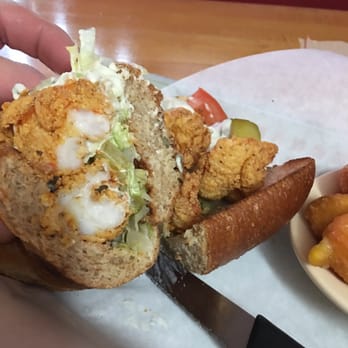 Feed Barn - Shrimp PoBoy sliced - New American Near Me - Bryan, Texas