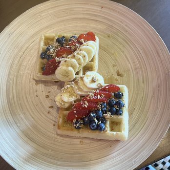 Juicepop & More - Waffle with fruit. We chose no whip cream! - Juice Bars & Smoothies Near Me - The Woodlands, Texas Juicepop & More - Waffle with fruit. We chose no whip cream! - Juice Bars & Smoothies Near Me - The Woodlands, Texas