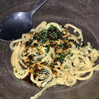 Intero Restaurant - Bucatini with aged cheddar and chili oil - Italian Near Me - Austin, Texas