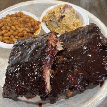 12 Bones Smokehouse SOUTH - Half Rack of Ribs (Blueberry Chipotle) Baked Beans Smoked Potato Salad - Smokehouse Near Me - Arden, North Carolina 12 Bones Smokehouse SOUTH - Half Rack of Ribs (Blueberry Chipotle) Baked Beans Smoked Potato Salad - Smokehouse Near Me - Arden, North Carolina