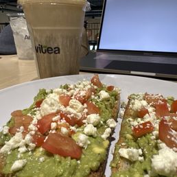 avocado toast. nitro cold brew with sea salt cream