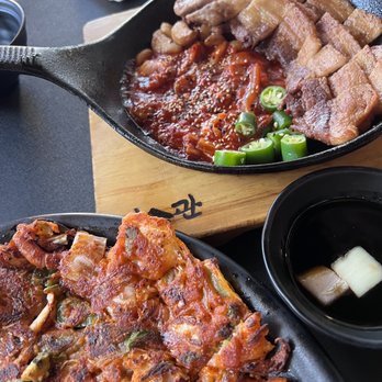 Misoolkwan OC - Stir-Fried Pork Belly & Kimchi with the Seafood & Kimchi Pancakes (The pork belly was the only good dish we ordered, the pancakes were mid) - Korean Near Me - Buena Park, California Misoolkwan OC - Stir-Fried Pork Belly & Kimchi with the Seafood & Kimchi Pancakes (The pork belly was the only good dish we ordered, the pancakes were mid) - Korean Near Me - Buena Park, California