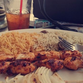 Taboon Mediterranean - Chicken kabob with rice/onions. Spicy hummus. - Mediterranean Near Me - Long Beach, California