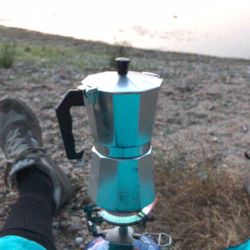 Espresso Zack Zack - Me at the lake making fresh coffee at 5 am