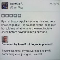Logos Appliances - A perfectly valid review that yelp is trying to hide.