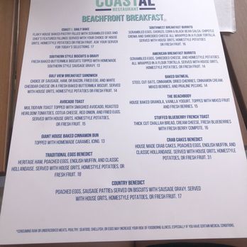 Coastal Orange Beach - Breakfast menu - Seafood Near Me - Orange Beach, Alabama