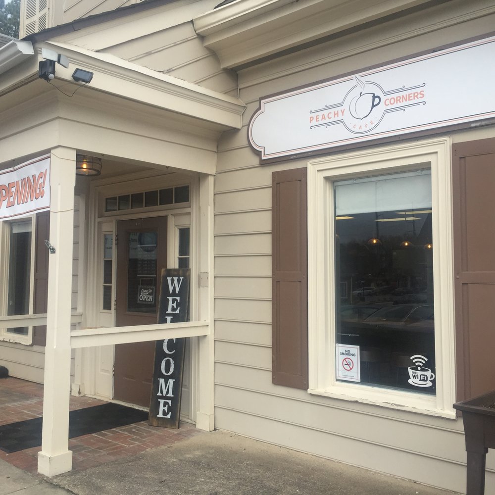 Peachy Corners Cafe - front of the store, plenty free parking - Coffee & Tea Near Me - Peachtree Corners, Georgia Peachy Corners Cafe - front of the store, plenty free parking - Coffee & Tea Near Me - Peachtree Corners, Georgia