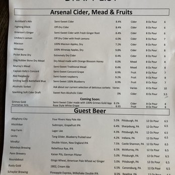 Arsenal Cider House - Draft list - Bars Near Me - Pittsburgh, Pennsylvania Arsenal Cider House - Draft list - Bars Near Me - Pittsburgh, Pennsylvania