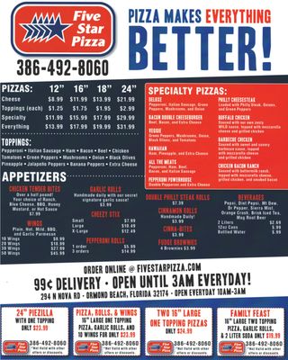 Menu photo 3 Five Star Pizza Ormond Beach, FL Menu photo 3 Five Star Pizza Ormond Beach, FL
