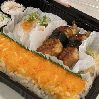 Oni Kuma - Take out with California roll made with fresh snow crab and tobiko, unagi nigiri and halibut nigiri and negi hama roll - Izakaya Near Me - Mill Valley, California