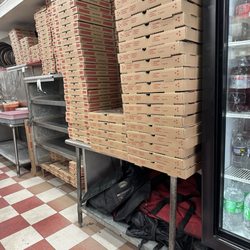 Pizza boxes ready to be filled