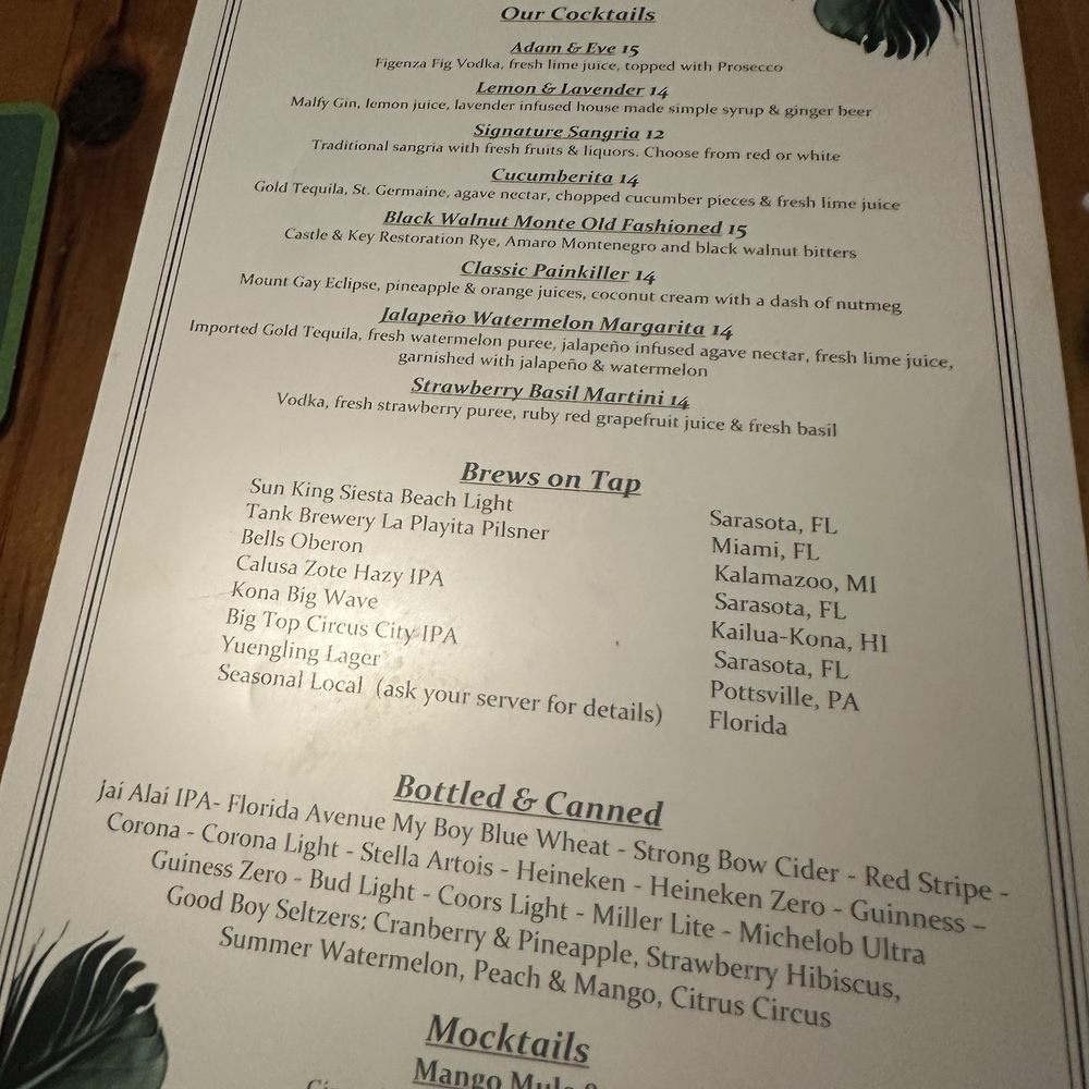 Cocktail menu Cocktail menu