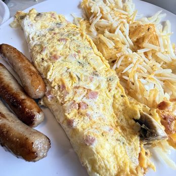 Luxembourg Cafe - 3 egg omelette, hash browns, side of sausage - Breakfast & Brunch Near Me - Belgium, Wisconsin Luxembourg Cafe - 3 egg omelette, hash browns, side of sausage - Breakfast & Brunch Near Me - Belgium, Wisconsin