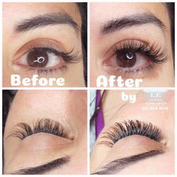 Le Lash and Brow - Before: Lashes done elsewhere were not curly enough. After: We replaced them with the right curl extensions.